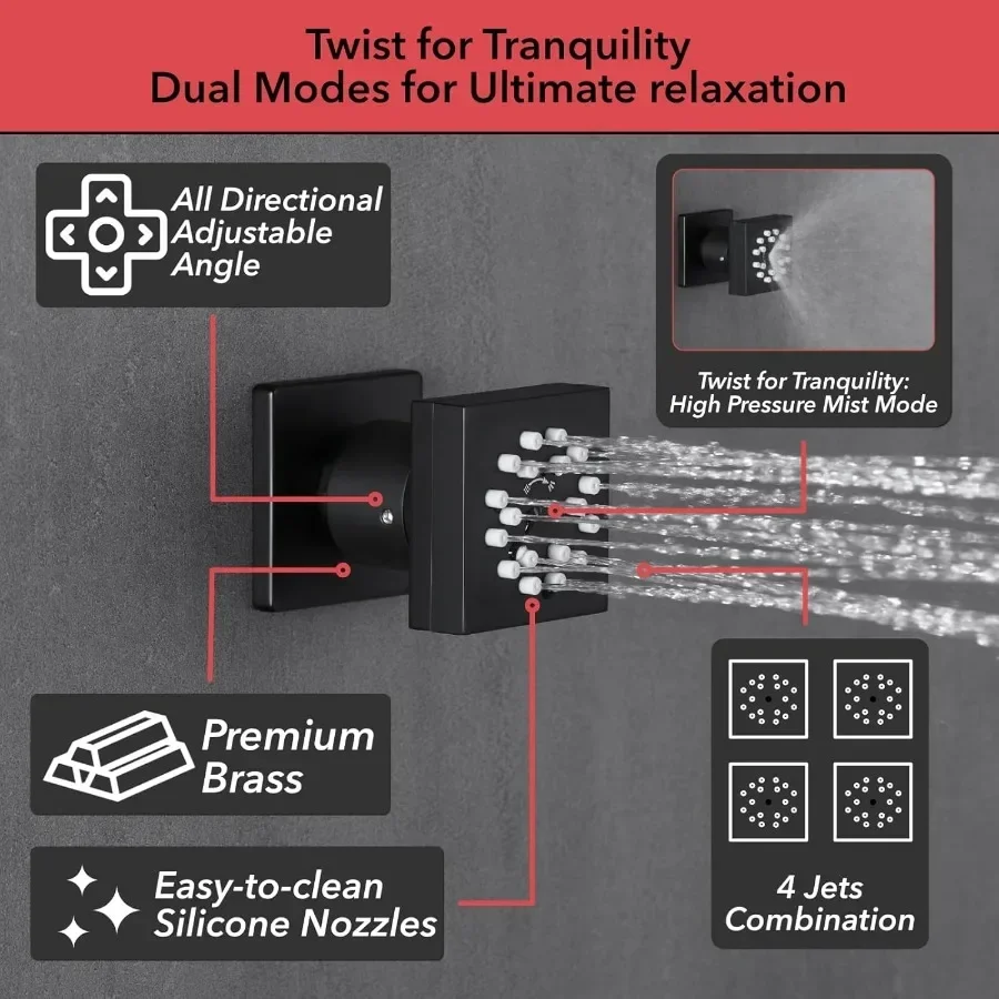 2 in 1 Handheld Shower Faucet Set Matte Four Modes Shower System Faucet Ceiling Mount 10 Inch Shower Head Home Improvement