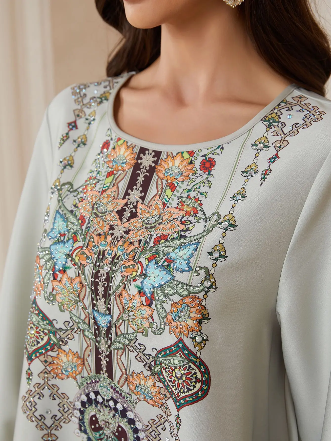 

Ramadan new Muslim Saudi Arabian Dubai robe Southeast Asian positioning print ethnic style retro loose Islamic plus size dress