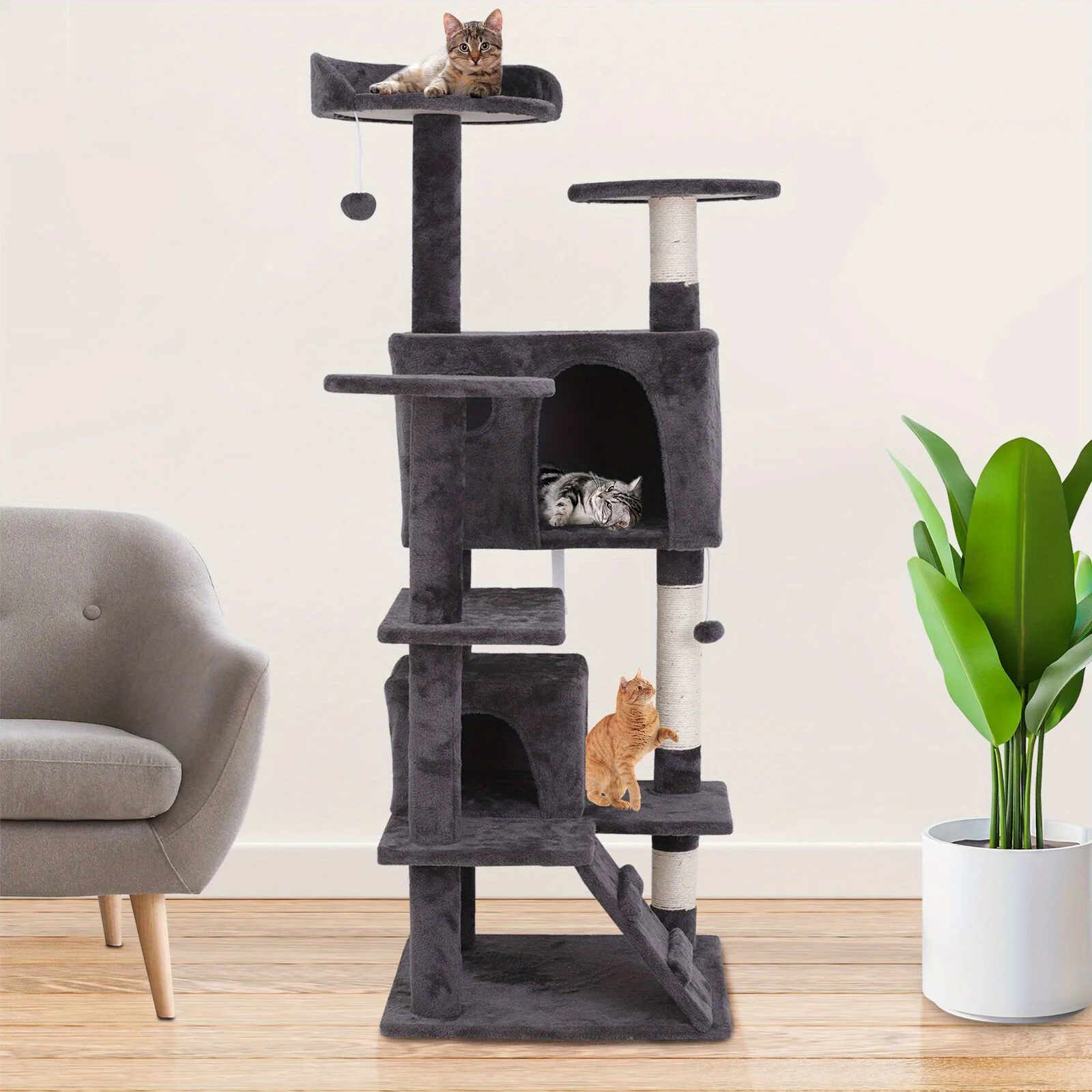 

55" Safe Cat Tree Tower Activity Playing House Condo for Cat Rest Cat Furniture