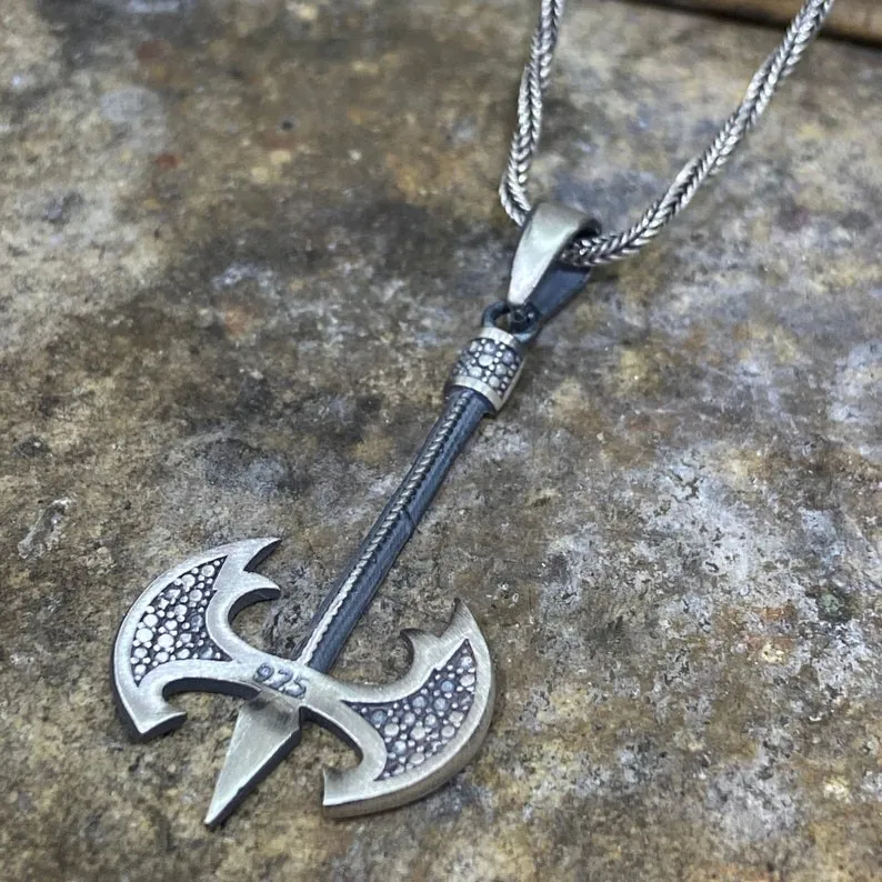 Silver Ax Necklaces, Ax Pendant With Chain,Viking Axe Pendant,Warrior Pendant, 925k Sterling Silver Necklaces , Gift For Him