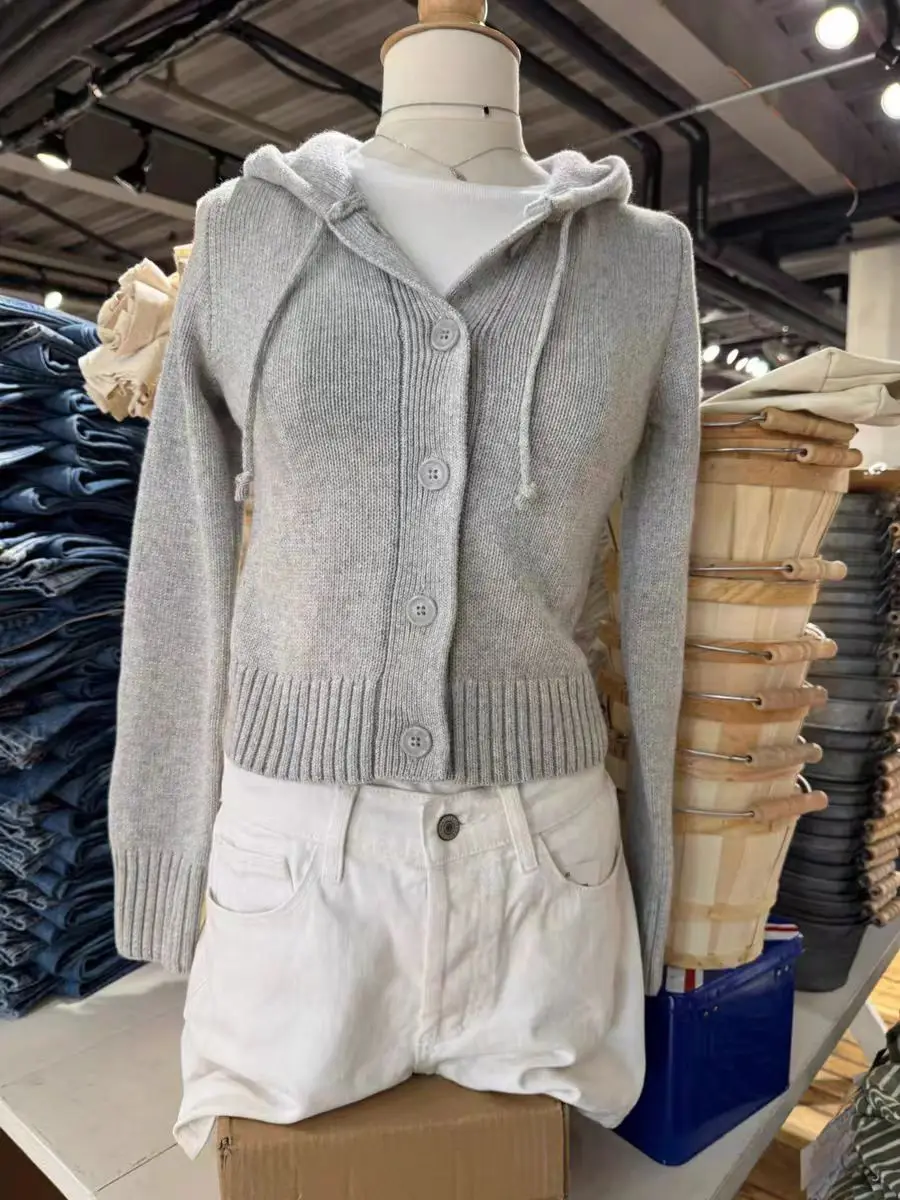 

Brandy BM American Pure Color Spicy Girl High Waist Single Button Long Sve Knitted BM Sweater Spicy Girl Open Cardigan Coa...