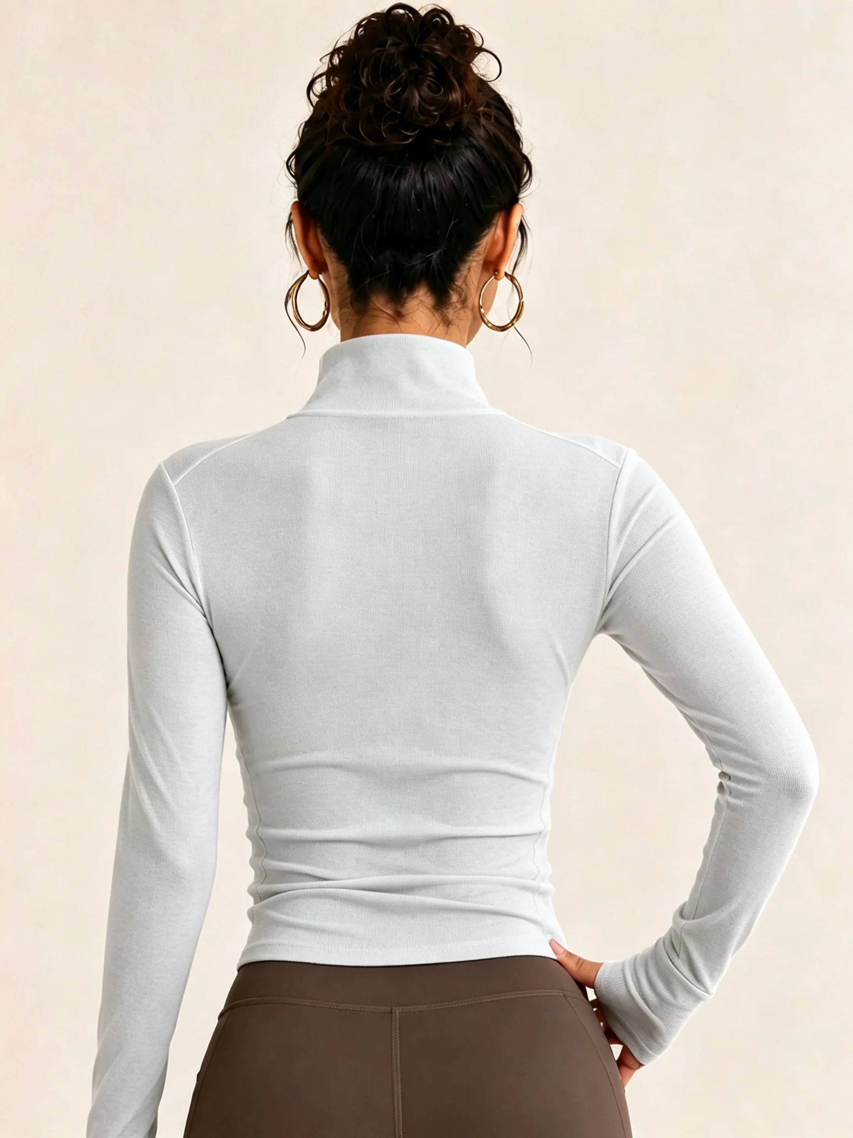 Women Ribbed Full Zip Workout Jacket Stand Collar Long Sleeve Thumb Hole Slim Fit Cropped Yoga Athletic Top