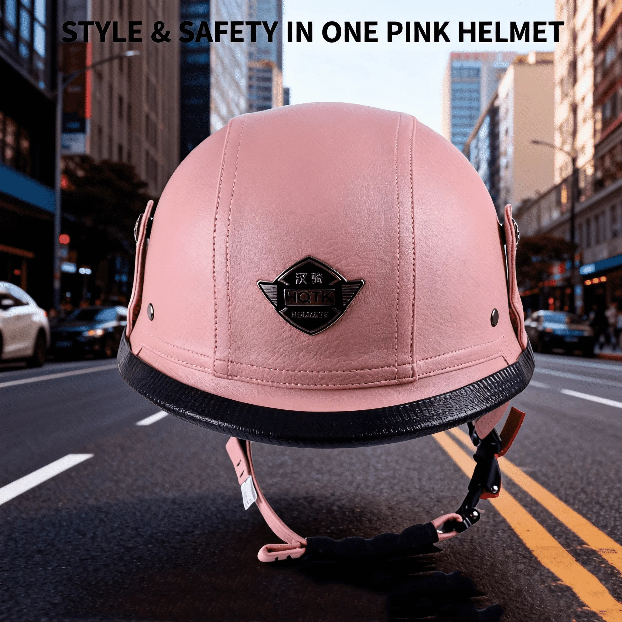 German-made 128mm Leather Open-Face Retro Half-Shell Motorcycle Helmet with DOT-Certified Open Visor, Available in Multiple Size view 3