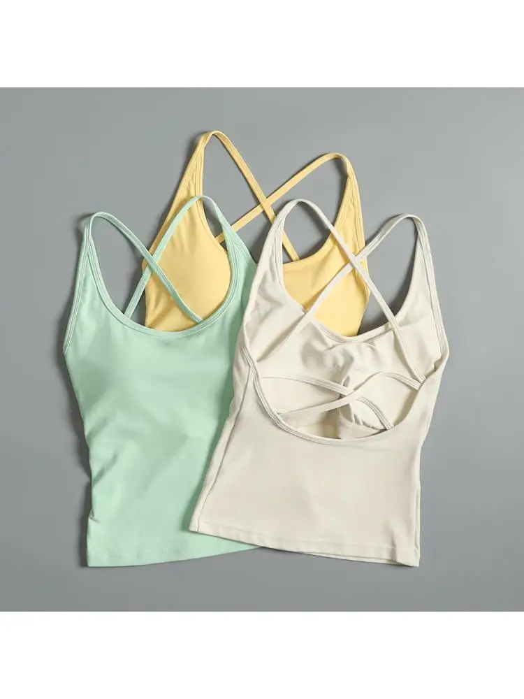 Sexy mooi sportvest met rug voor dames met zomerborstkussen, schokbestendige fitnesslingerie met jarretel Pilates yoga top - afbeelding 2