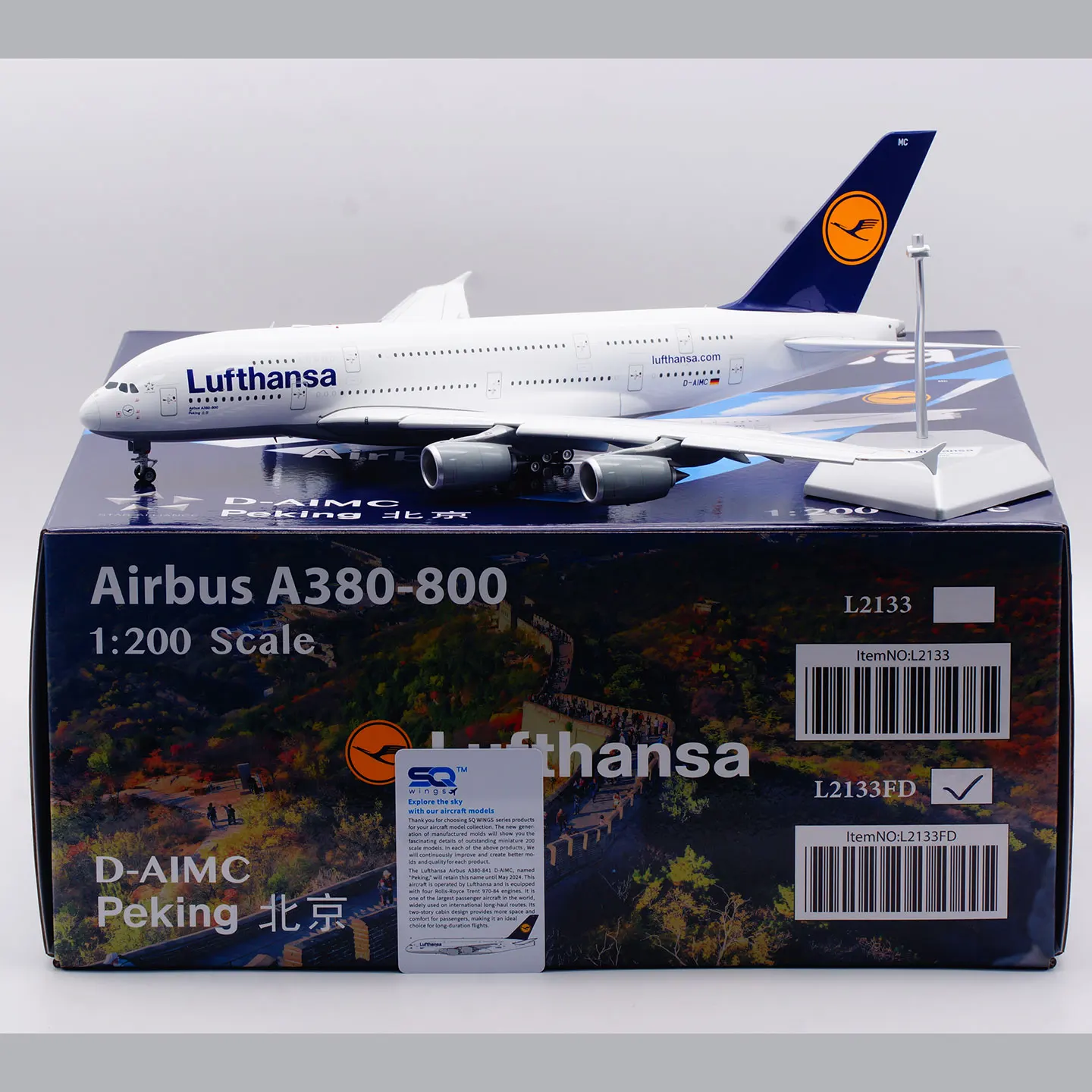 

L2133FD Alloy Collectible Plane Gift SQ Wings 1:200 Lufthansa Airlines AIRBUS A380 Diecast Aircraft Jet Model D-AIMC Flaps Down