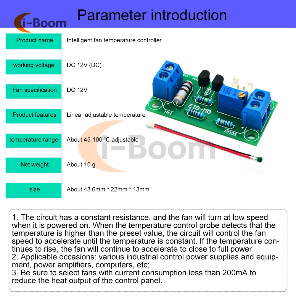 DC 12V sterownik wentylatora moduł kontroli temperatury zestaw regulator prędkości silnika z sonda czujnika temperatury