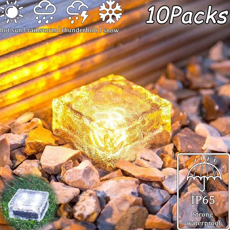 

10pcs Solar LED Lights Outdoor Lawn Lamp Solar Brick Light Crystal Sunlight Landscape Pathway Garden Decor Solar Garden Lights