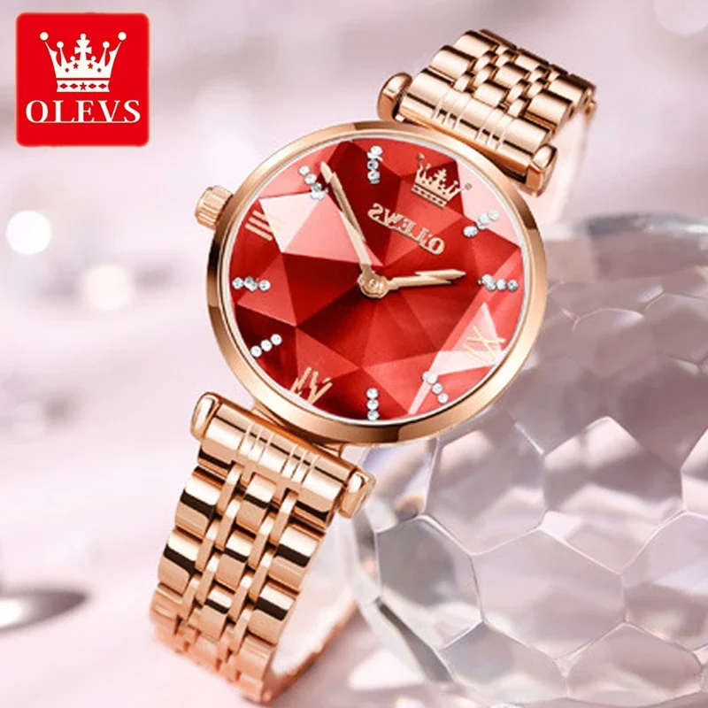 OLEVS Women Watches Luxury Stainless Steel Lozenge Women\'s Watch Fashion Diamond Set Gift Box Waterproof Wristwatches for Ladies