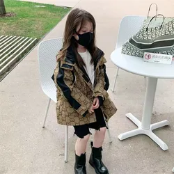 Kids Girls Outerwear 2023 Spring New Hooded Jumpsuit Mid size Children's Windbreaker Fashionable Loose Fit Sports Jacket Trend