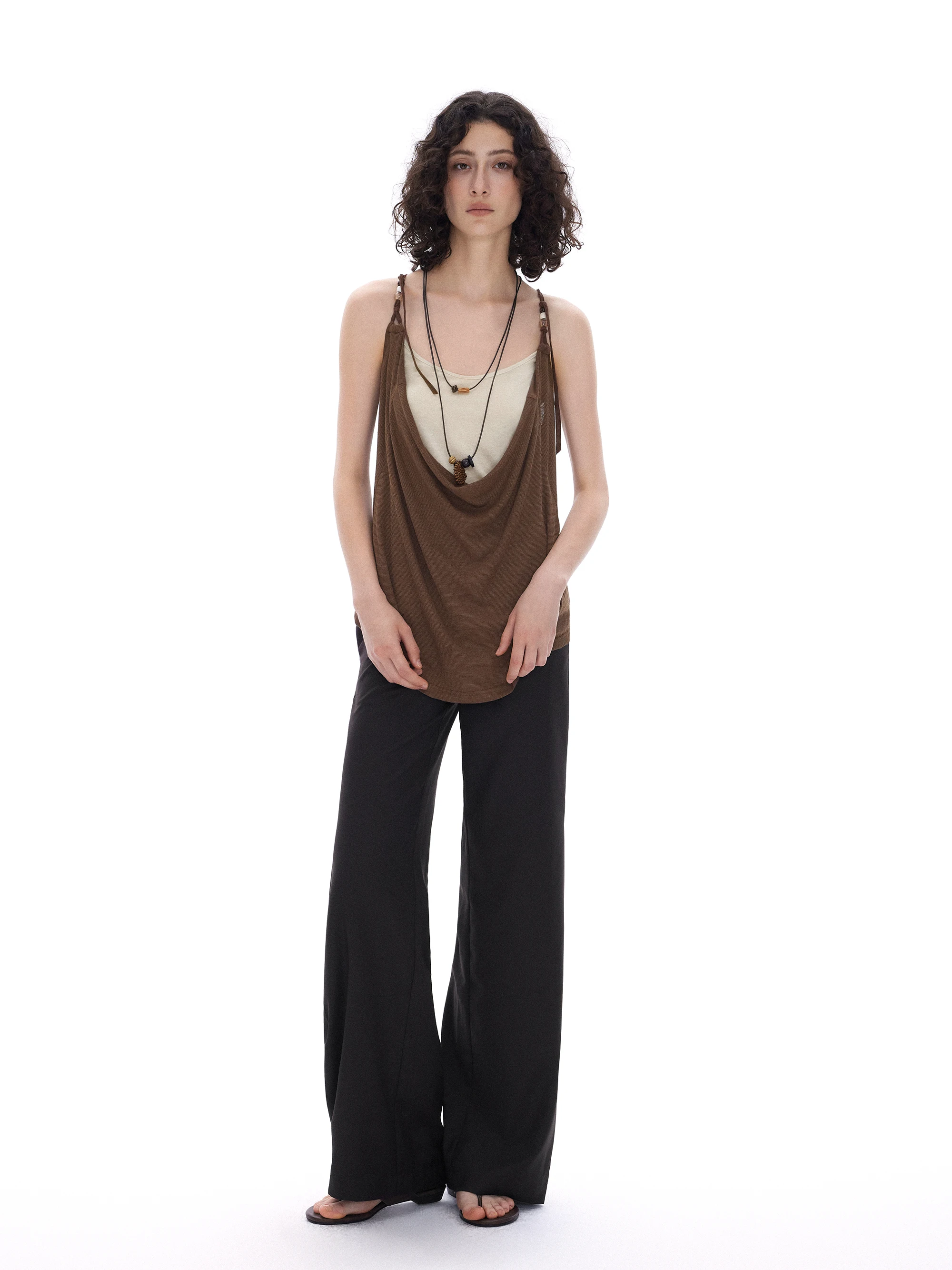 

Adjustable Copper Ammonia Collar Silk Wool Blend Beaded Strap Vest Top Women's Original Design Loose Fit Outerwear Summer 2025