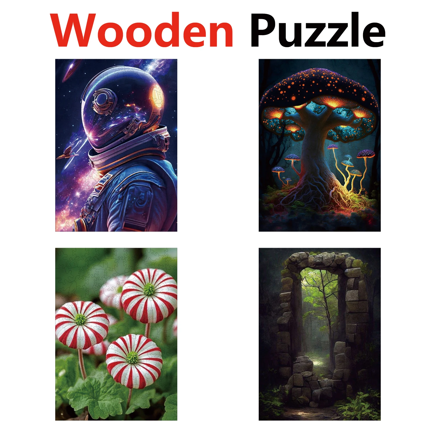 

Astronaut Mushroom Flower Gate Puzzles High Quality Jigsaw Puzzle Wooden Puzzle Best Christmas Gift