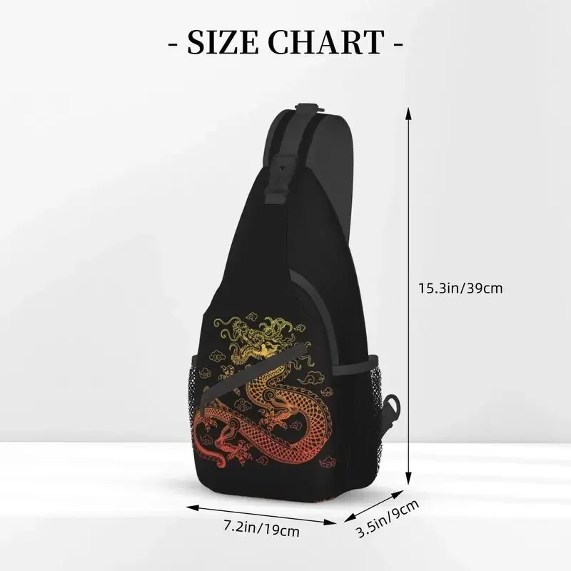 Mochila cruzada de estilo asiático con dragón dorado para hombre, bolso de pecho de hombro para viaje, mochila de día, mitología folclórica