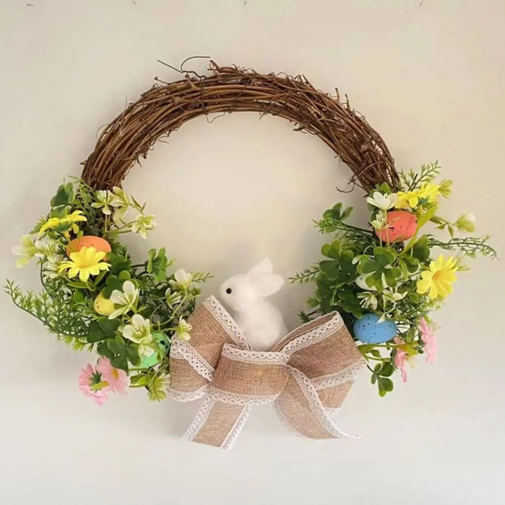 Creative Cute Easter Bunny Wreath Cartoon Durable Artificial Bunny Egg Wreath No Fading Door Hanging Ornaments Party Layout