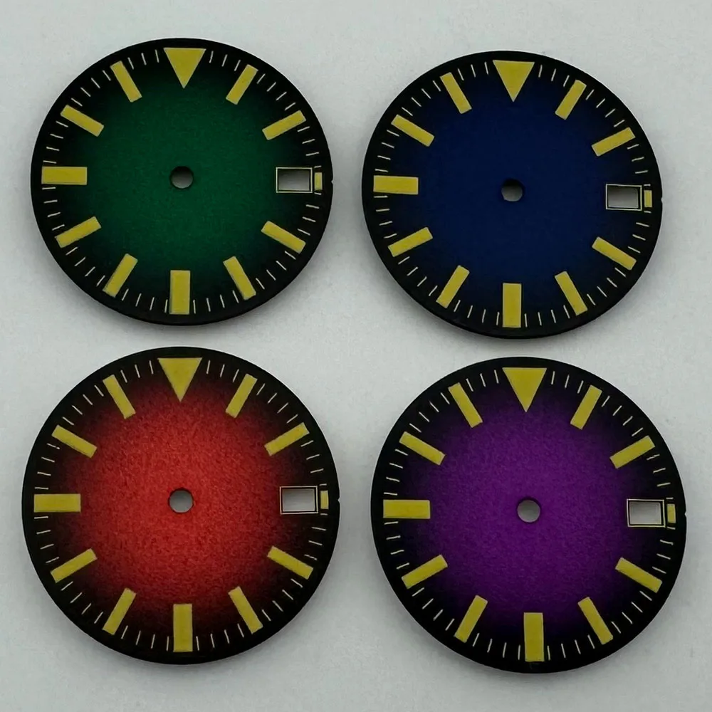 28.5mm Sterile Dial Green Luminous Watch Parts Fit NH35 Movement 3 O'clock Crown 3.8 0'clock Crown