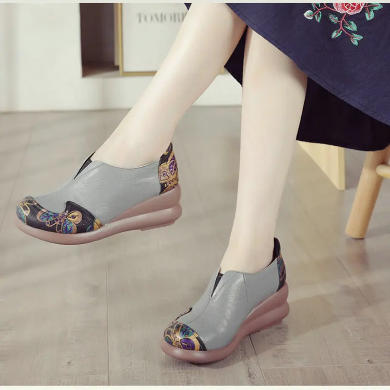 2025 Spring Autumn Women Genuine Leather Slip On Casual Flats Shoes Ladies Waterproof Wedges Platform Shoes Women's Pumps image 5