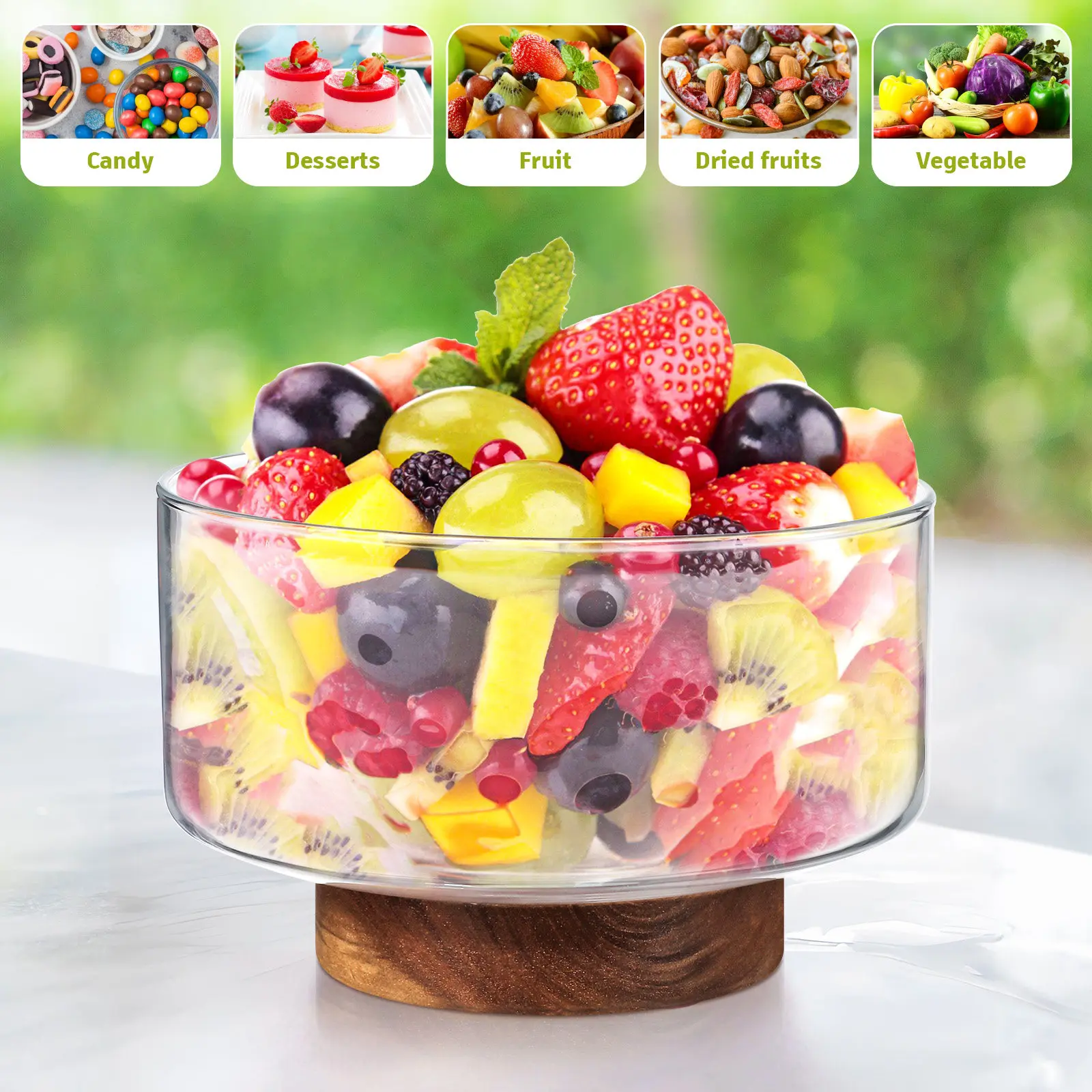 

Японская стеклянная ваза для фруктов: гладкая на ощупь, легко моется, для салатов и десертов, элегантная сервировочная чаша для вечеринок, свадеб и дома
