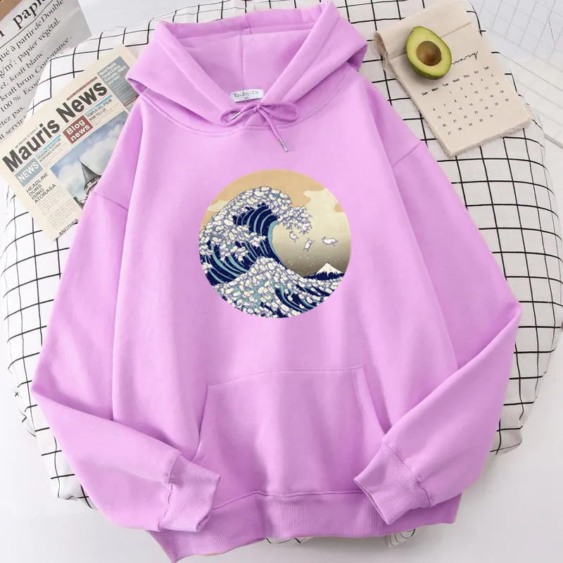 Unisex Hoodie The Great Wave of Kawaii In Circle Japan Style Hoody Women Harajuku Pullover Tops Sweatshirt Hoodies Femme Clothes