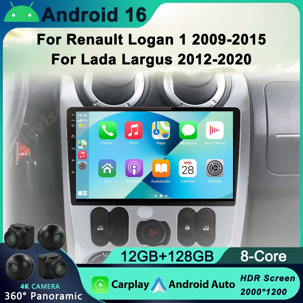 Pour Renault Logan 1 Sandero 2009 - 2015 pour Dacia Duster 2010 - 2017 autoradio lecteur vidéo multimédia Navigation GPS Android 16