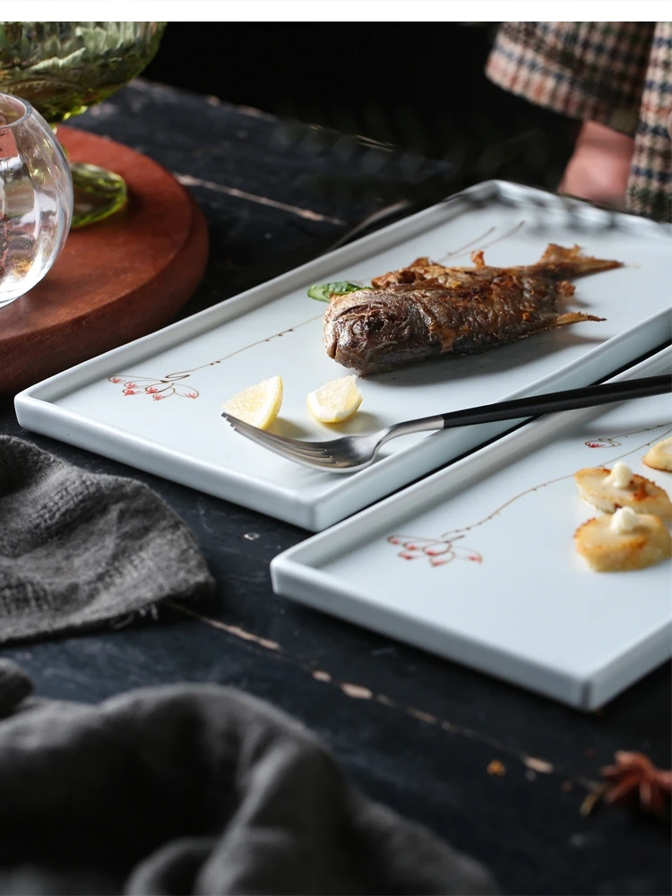 

Бытовой керамический ужин, ручная роспись, прямоугольный чай для суши-отеля