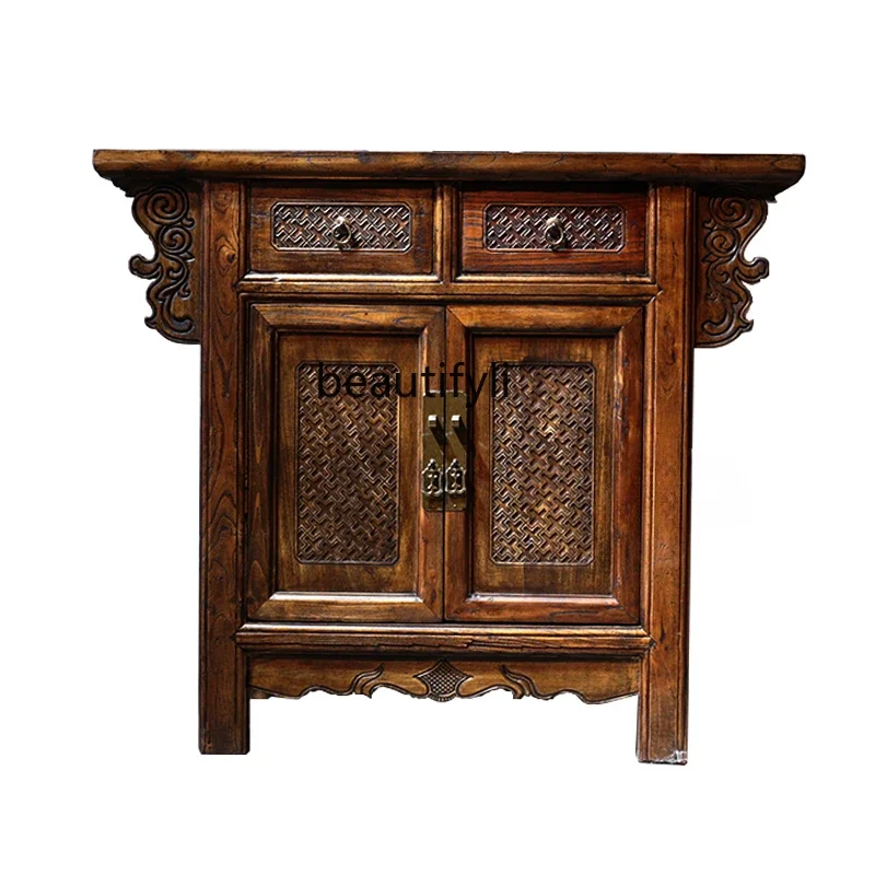 

New Chinese Style Entrance Cabinet Vintage Locker Distressed Solid Wood Painted Lacquer Shoe Cabinet