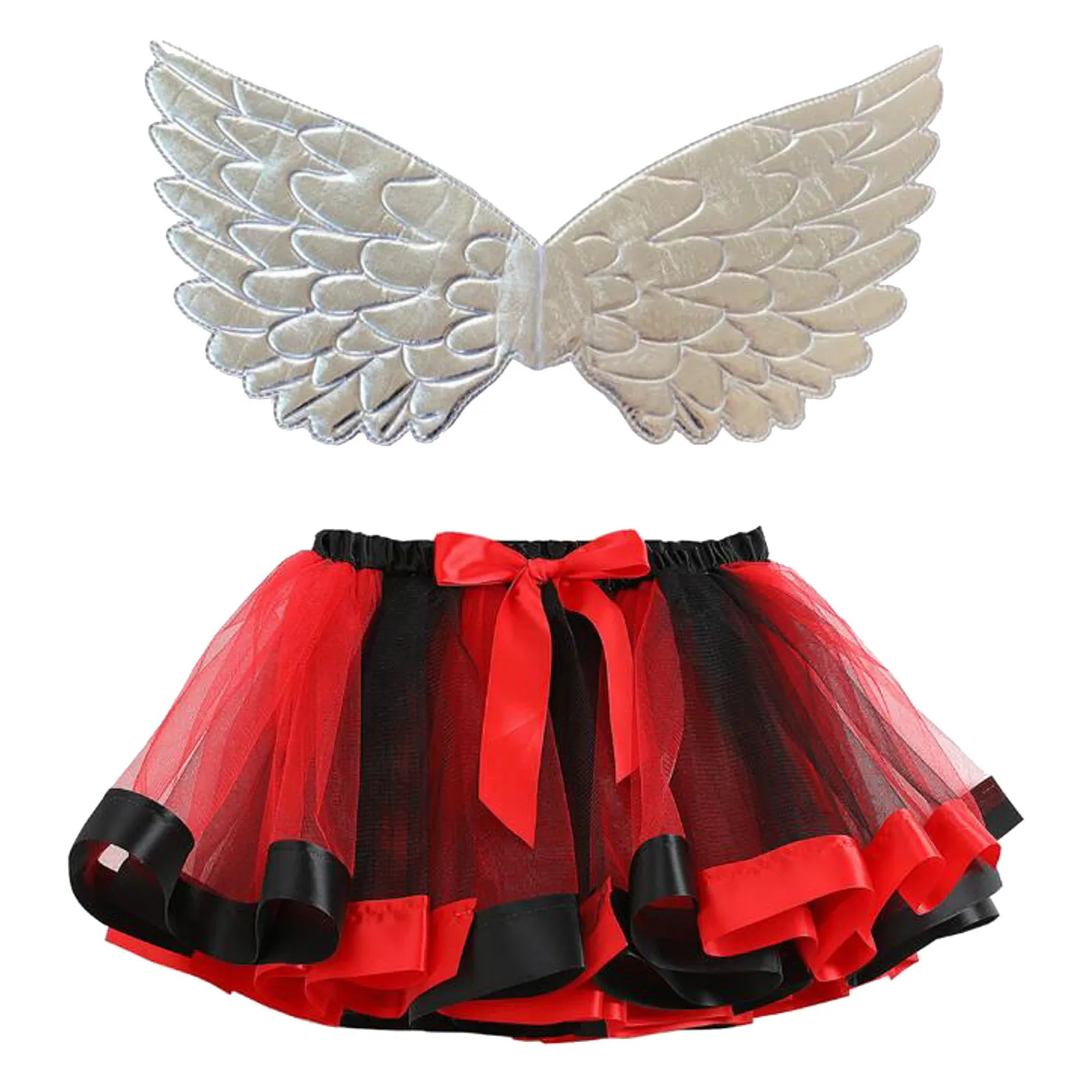 Carnival Children'S Colour Blocking Mesh Tutu Bustier Dress Mardi Gras Holiday Party Dance Performance Dress Tutu Tutu + Wings