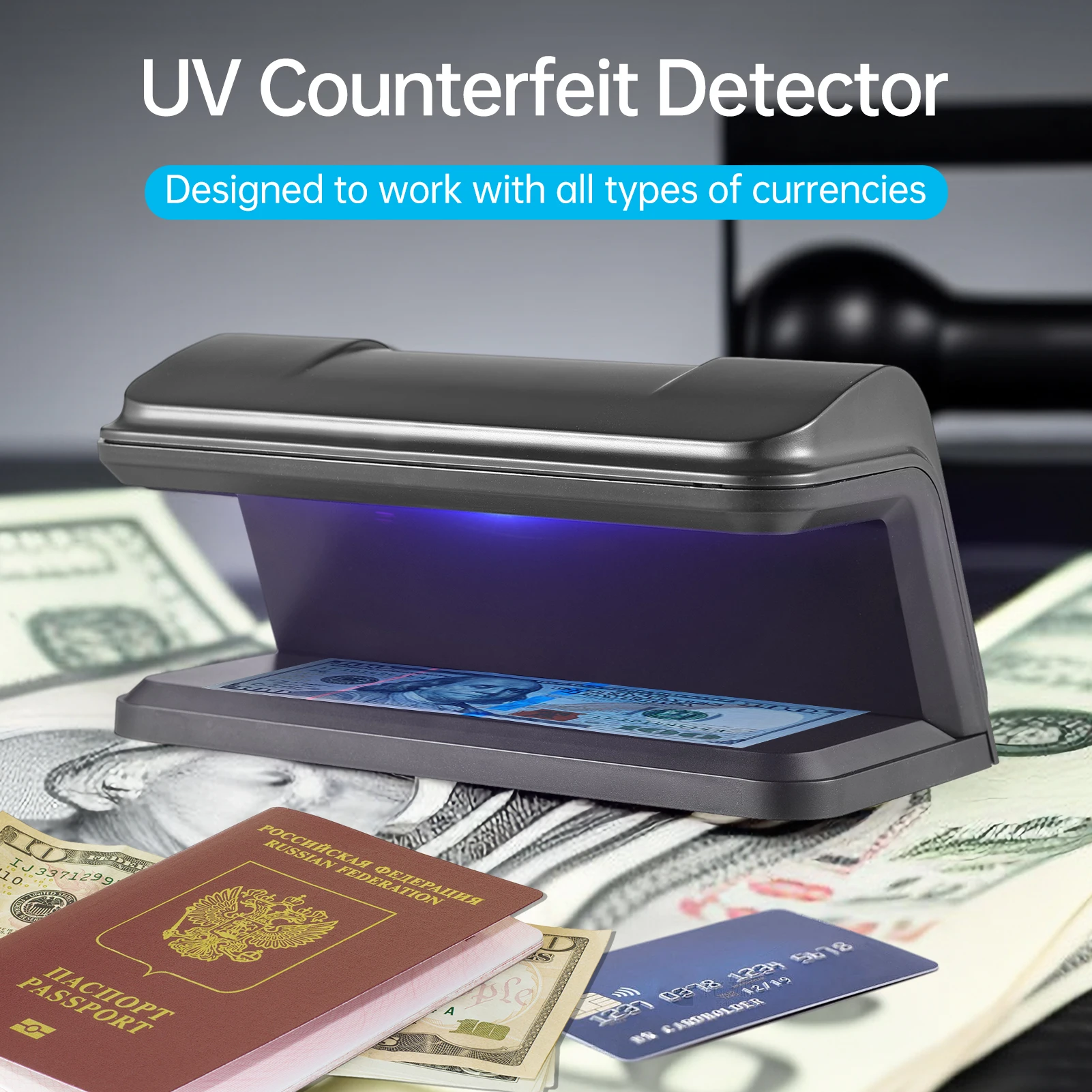 Counterfeit Bill Detector Suits All Currencies EURO US Dollar POUND Cash Currency Banknotes Notes Checker Support Ultraviolet UV