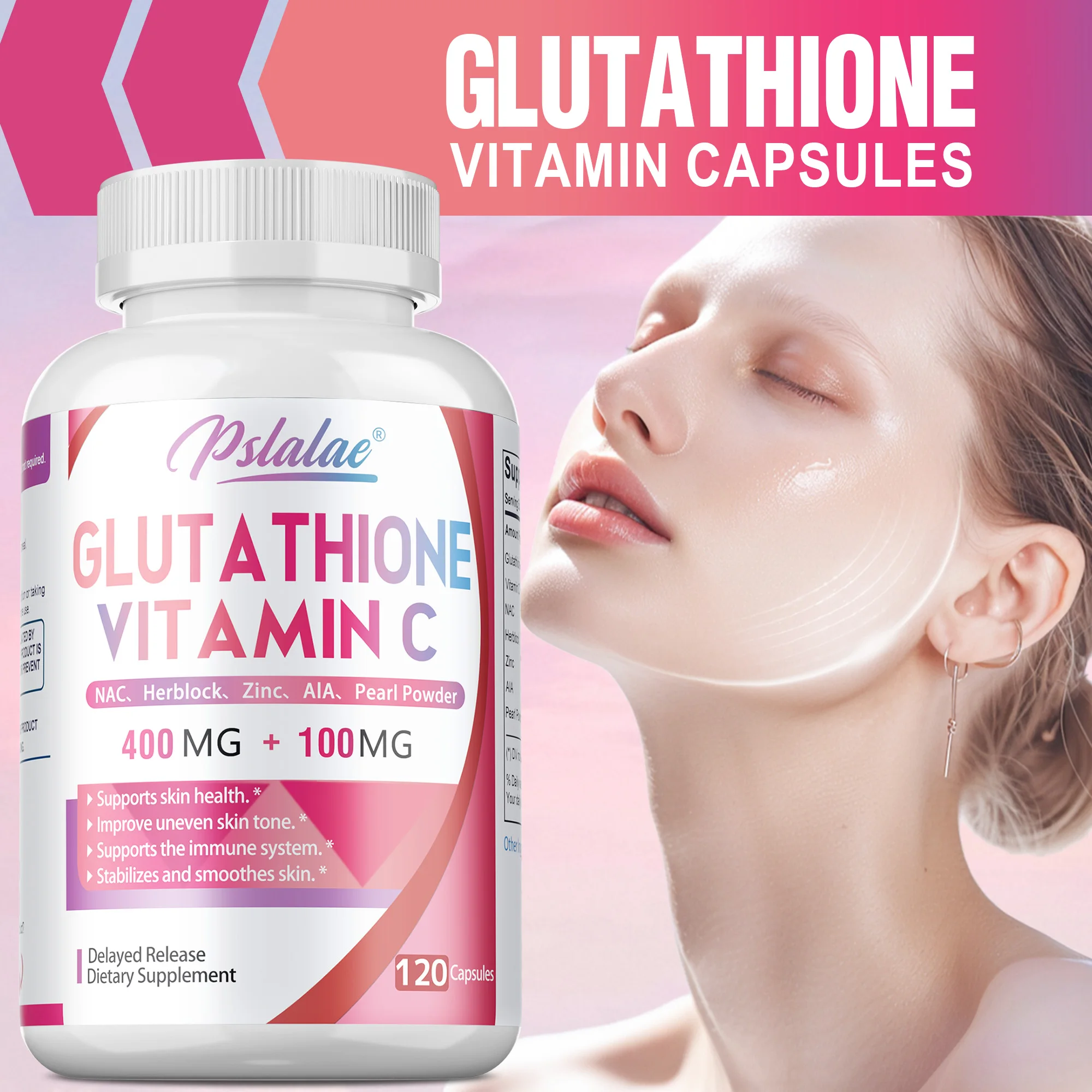 Glutathione & Vitamin C Supplement - Support Detoxification, Brain Health, Immune System and Liver Health, Antioxidant,Whitening