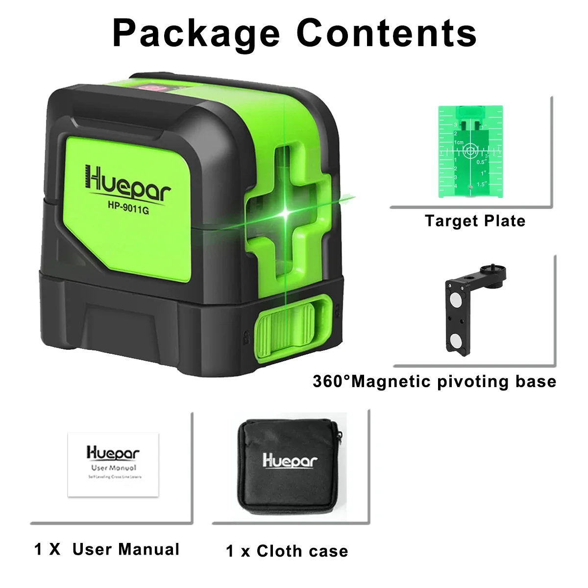 

Huepar 2 Lines Laser Level Self Levelling ( 4 degrees) Green Beam Laser Horizontal & Vertical Cross-Line with Magnetic Base