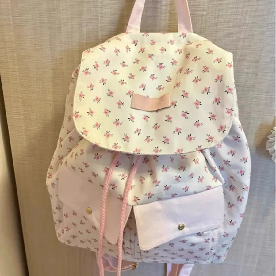 Floral Print Simple Cute Large Capacity Women Backpack Bag Canvas School Girl Shopping Handbags Fashion 2024 New Chic Travel