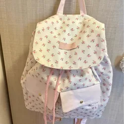 Mochila de lona de grande capacidade para mulheres, estampa floral, simples, fofa, chique, escola, menina, compras, bolsas, moda, viagem, novo, 2024