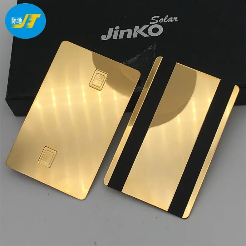 

24K gold stainless steel mirror metal chip card customization, can be engraved double magnetic stripe VIP card production