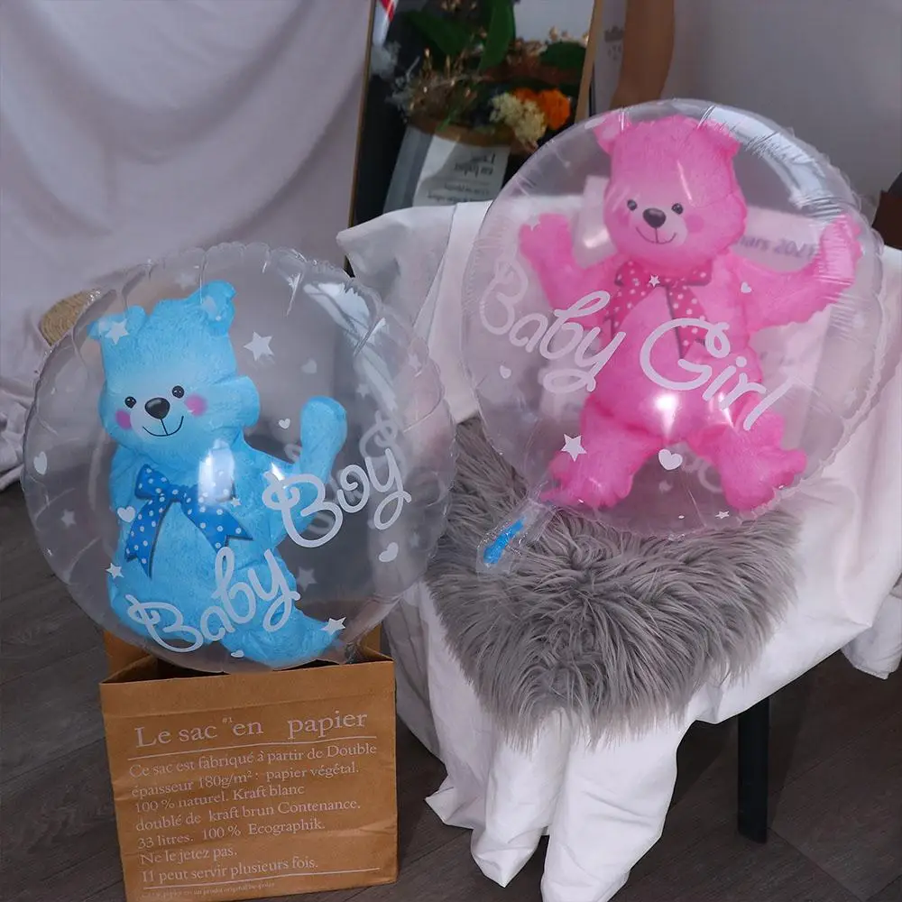

Gender Reveal Decoration Transparent Double Bubble Blue Pink 4D Bear Party Supplies Balloons Globos
