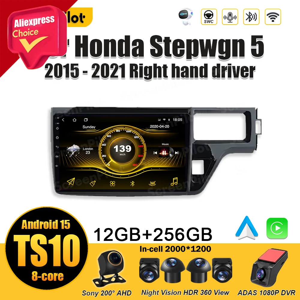 For Honda Stepwgn 5 2015 2014 - 2021 Android 15 Right hand driver Android Auto Wireless Android Auto Stereo Wifi RDS DSP