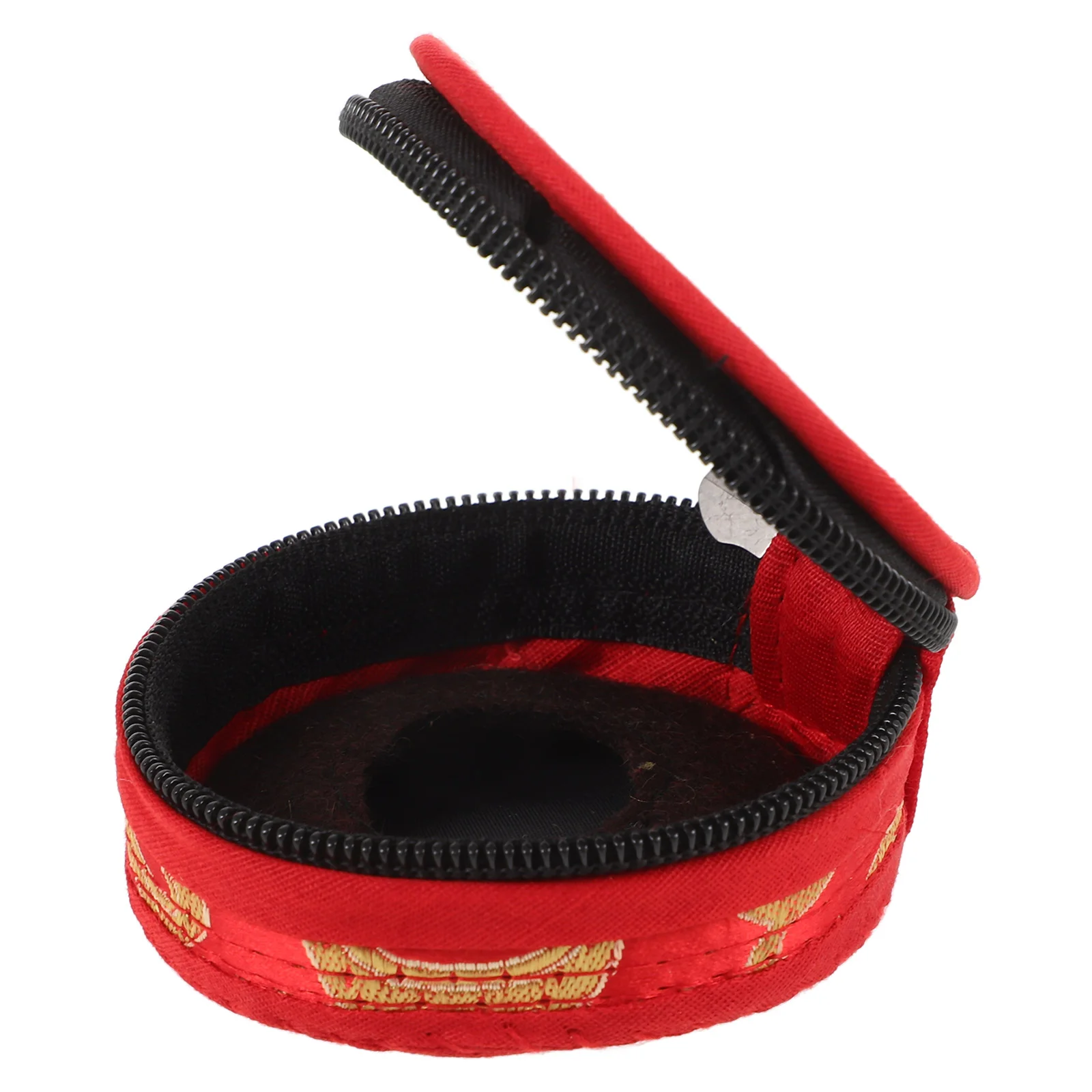 

Finger Cymbals Bell Holder 7 5cm Red Pattern Tingsha Case Zipper Design Portable Musical Instrument Storage
