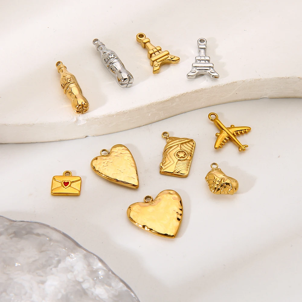 DIY Jewelry Charms Pendants 18K Gold Plated Stainless Steel Enamel Tower Heart Coke Bottle  Waterproof Jewelry Making Supplies