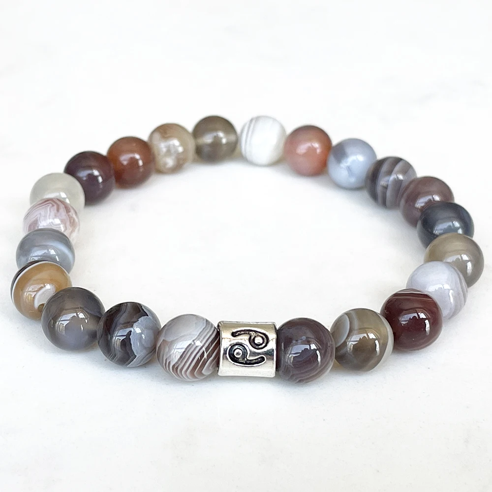 MG1658 New Cancer Zodiac Womens Bracelet 8 MM AAA Grade Botswana Agate Energy Wrist Mala Natural Handmade Gemstone Jewelry