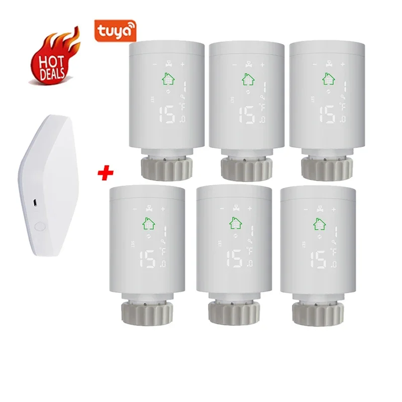 2021 New Arrival Tuya ZigBee WiFi Smart Radiator Thermostat for Alexa with 6pcs TRV+1 Gateway