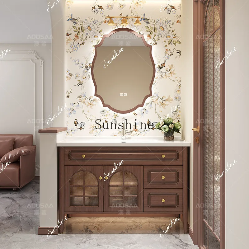 مجموعة خزانة حوض غسيل الحمام الفرنسية الرجعية مع أرجل أرضية من النوع FT #5