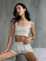 Marthaqiqi Summer Female Sleepwear Suit Crop Top Nightwear Backless Pajamas Tank Tops Nightgowns Shorts Casual Femme Nightie Set