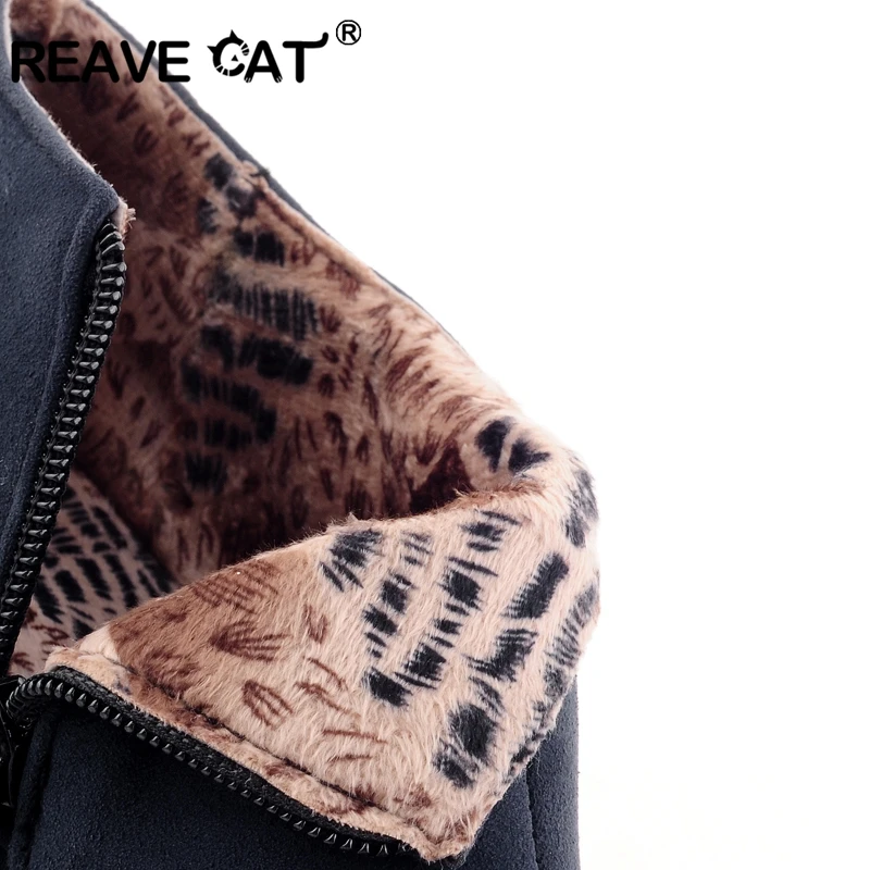REAVE CAT Big size 32-45 Faux suede Women ankle boots Autumn Spring shoes 10cm heel Black Apricot Blue QL4259
