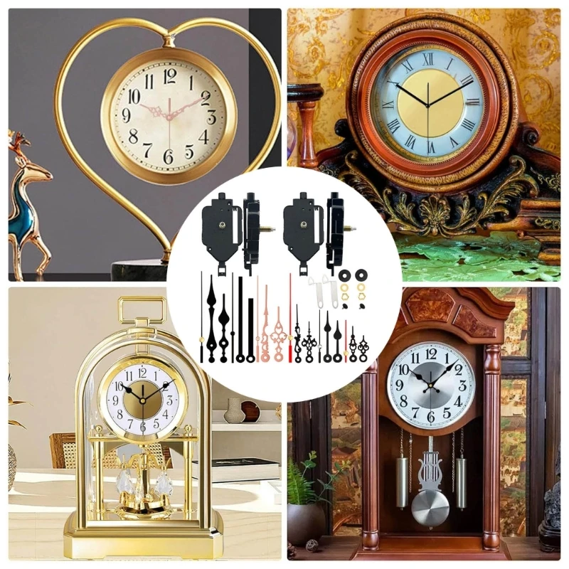 2 Pack Pendulum Clock Mechanism Replacement Kits Quartzs Clock Movement with 6 Pair of Clock Hands for DIY Clock Repair M68E