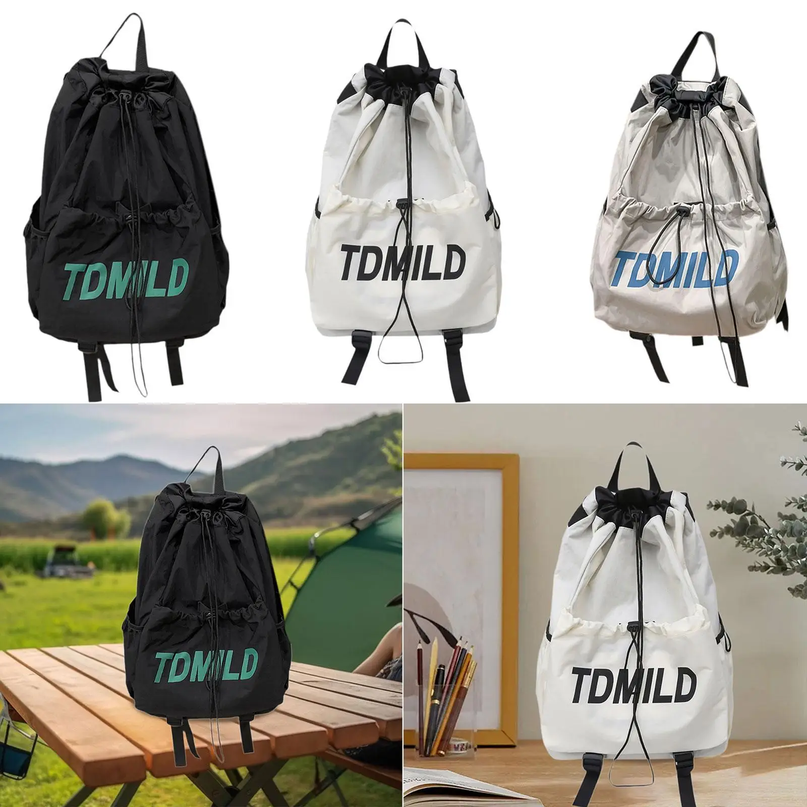 Drawstring Backpack Water Resistant Casual Sack Beach Sports Sackpack Drawstring Bag for Camping Hiking Outdoor Travel Yoga view 3