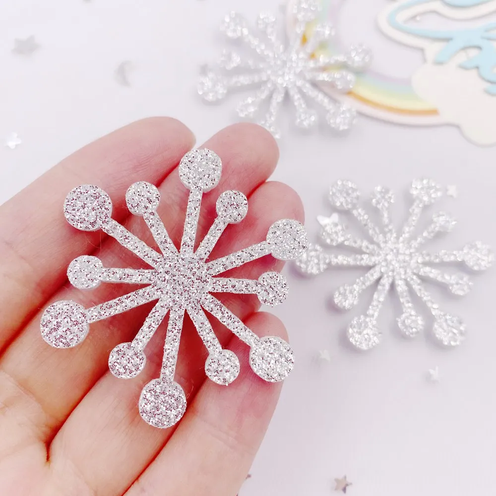 20pcs Felt Fabric Colorful Glitter Bepowder Christmas Snowflower Patch Applique DIY Hair Bow Craft Supplie Christmas Accessories