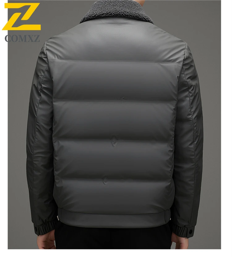 COMXZ Mens Short Down Jacket Fashion Detachable Fur Collar Travel Lightweight Leather Parka Leisure Office Windproof Winter Coat