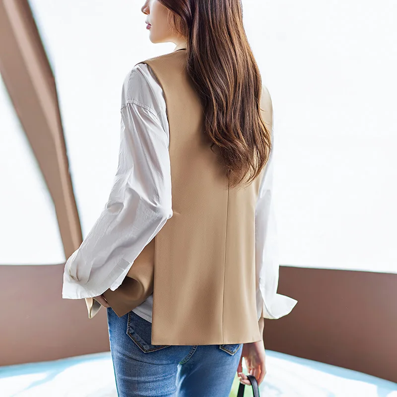 Women's Casual Suit Vest Spring2023New Fashionable Temperamental All-Match Outer Wear Waistcoat Sleeveless Waistcoat Vest