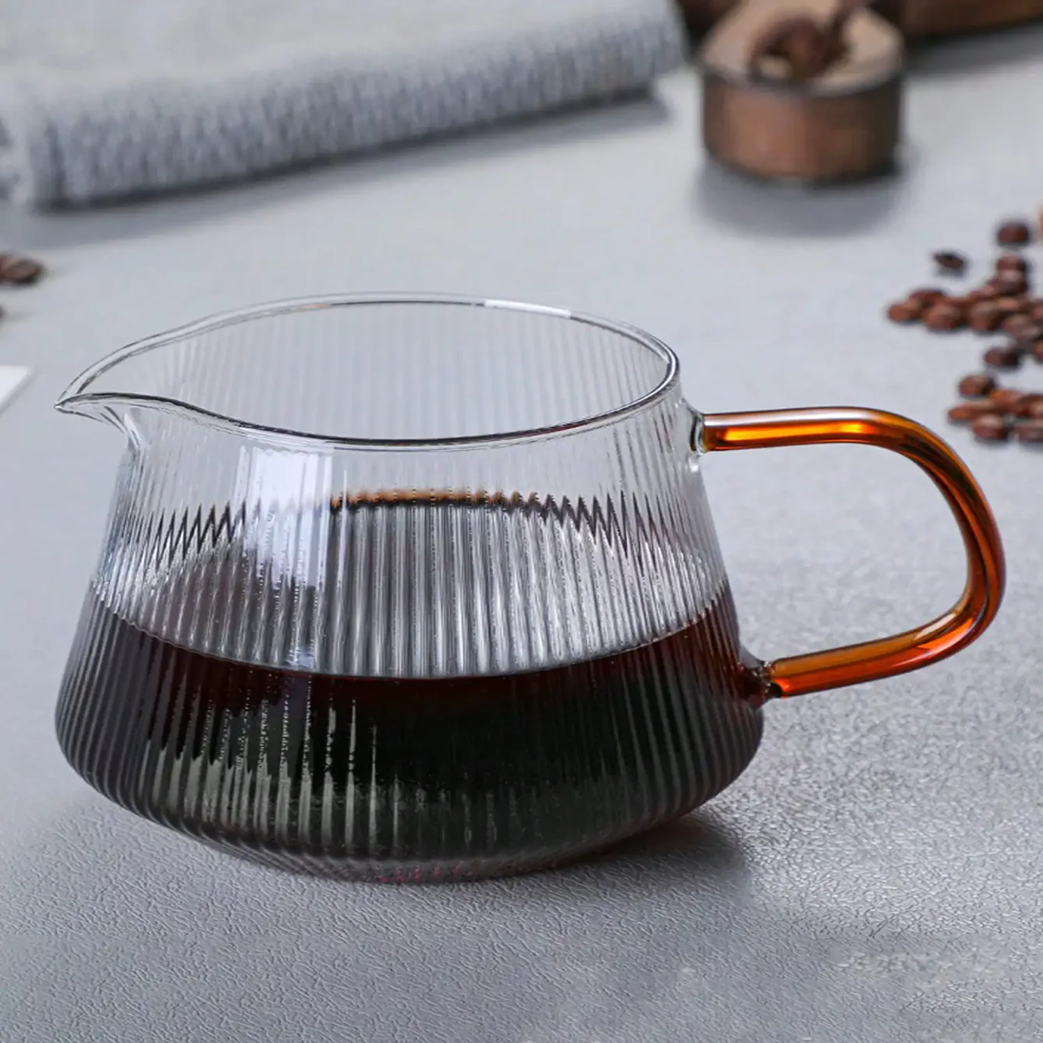 

Glass Coffee Server Pour Over Coffee & Tea Vertical Striped Microwave Safe & Heatproof Glass Body (400ml & 600ml)