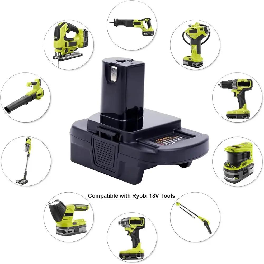 Battery Adapter DM18RL with USB PortConverts for DeWalt 20V & Milwaukee 18V battery to Ryobi 18V ONE+ lithium battery