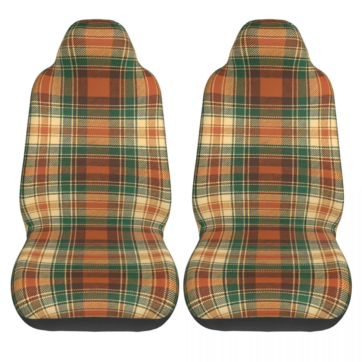 Tartan Plaid Pine Green & Spice Orange Checks Universal Car Seat Cover Waterproof Women Seat Cushion/Cover Polyester Hunting