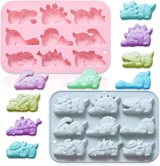 Cute Dinosaur Silicone Mould 9 Holes 3D Dinosaur Theme DIY Fondant Cake Chocolate Mold Ice Cube Cake Mould Baking Accessories