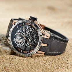 OBLVLO Brand Sport Skeleton Automatic Mechanical Watches for Men Self-Wind Rubber Strap Sapphire Waterproof Shockproof  LM